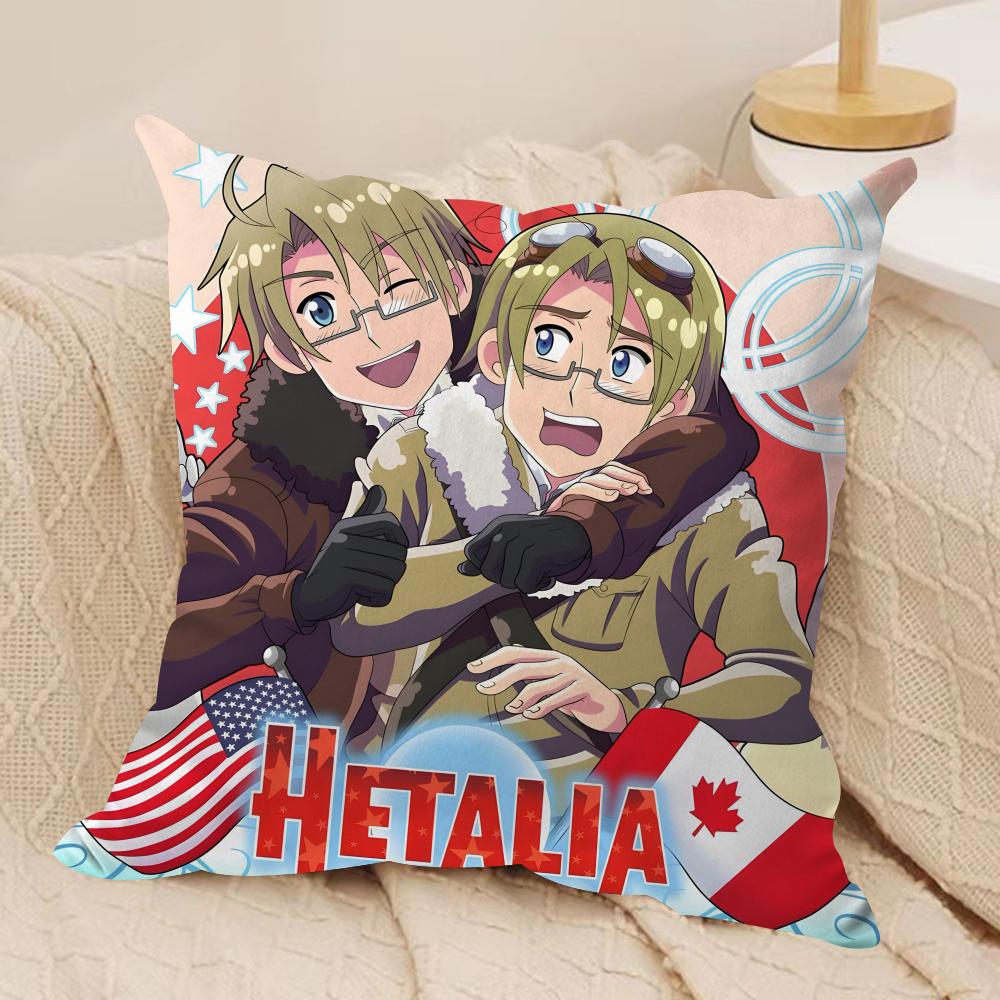 H-Hetalia The Beautiful World Cushion Cover Silky Short Plush Sofa Pillow Cover Hidden Zipper Soft Dustproof Case for Home Decor