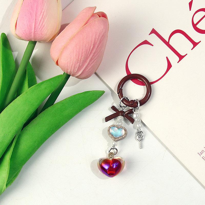 

Fashionable Simple Bow Heart Pendant Key Rings Bag Charm For Women Girls Versatile Backpack Decoration Accessories Gifts A7