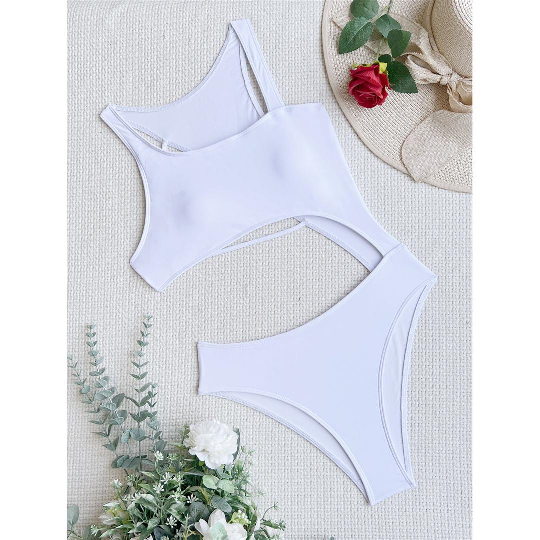 

Сексуальный женский купальник с асимметричным вырезом на животе, цельный купальник, женский купальный костюм с высоким вырезом и мягкой подкладкой, купальный костюм для женщин M белый