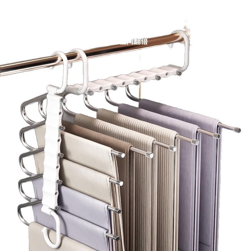 Non-Slip Multi-Layer Pants Hanger, Foldable Trouser Rack for Closet Organizer, 9-Tier Pants Holder with Anti-Scratch Rubber