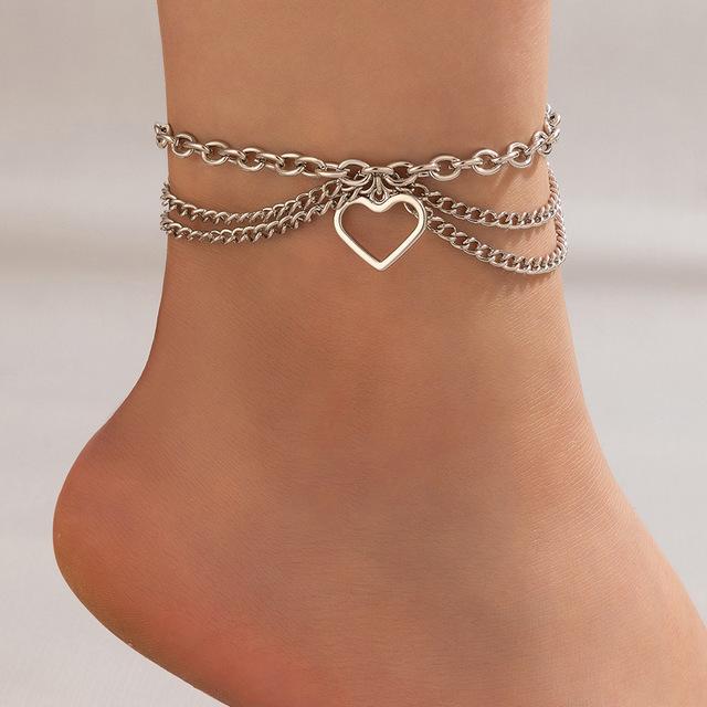 Zoshi Golden Foot Chain 3 Layers Anklets For Women Snake -Shaped Star Heart Pendant Foot Chains Beach Jewelry Summer Leg Chains