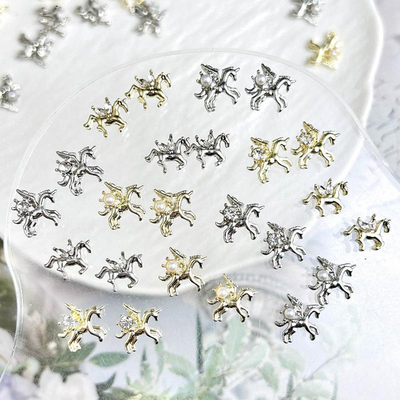 5Pcs 3D Alloy Pony Pearl Diamond Nail Accessories Charms Horse Diy Manicure Nail Art Jewelry Manicure Decoration Accessories