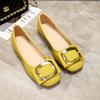 Beautiful square head thick heel single shoes women's popular new flat shoes soft sole square buckle light mouth ladyshoes