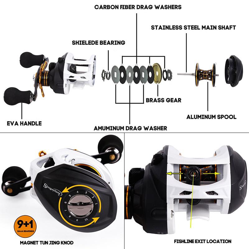 Baitcasting Fishing Reel 16LB Carbon Fiber Drag 7.0:1 Lure =Reel för sötvattensaltvattenbas