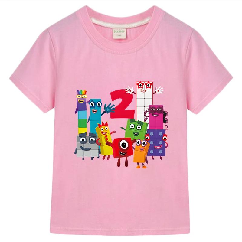 

Модная забавная одежда NumberBlocks для детей, футболка из хлопка, короткие топы, аниме-футболка, одежда для мальчиков и девочек, летняя детская одежда 2000 года 130 розовый