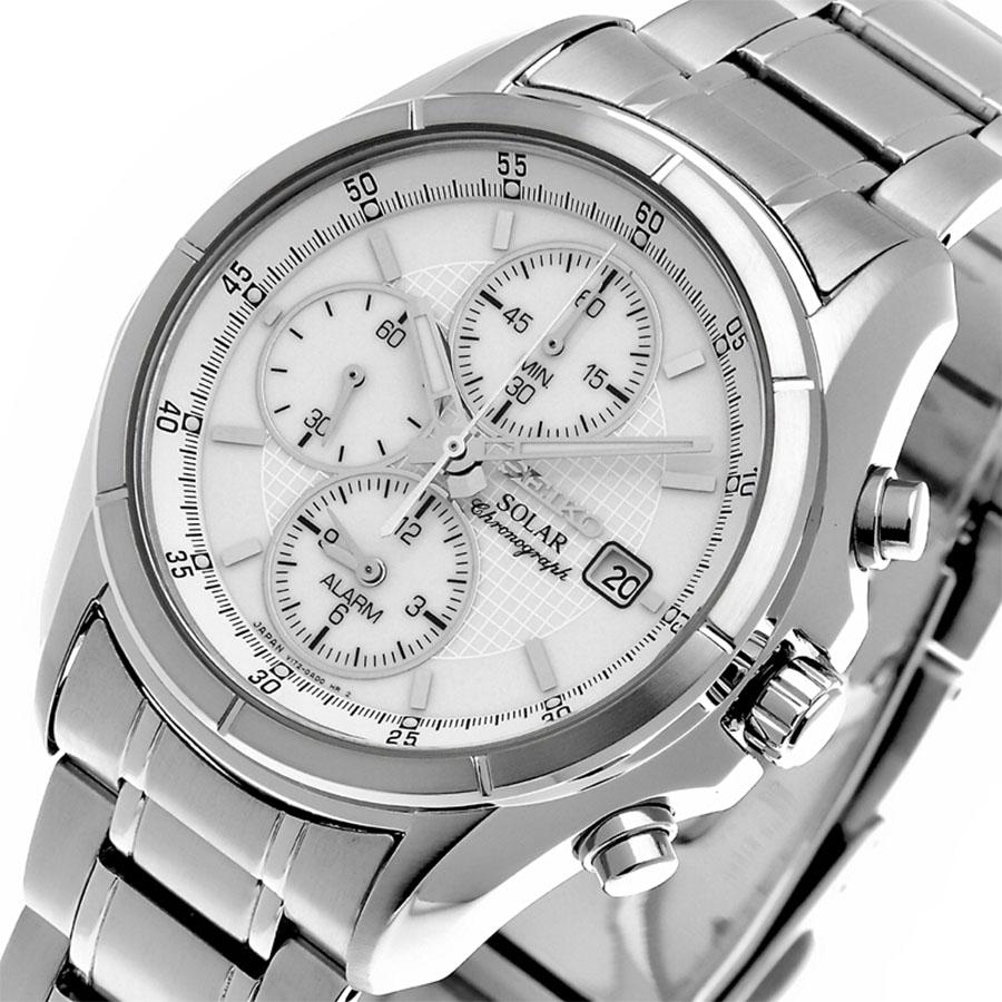 Men's Solar Chronograph Watch - White Dial Stainless Steel Sport Watch SSC003J1