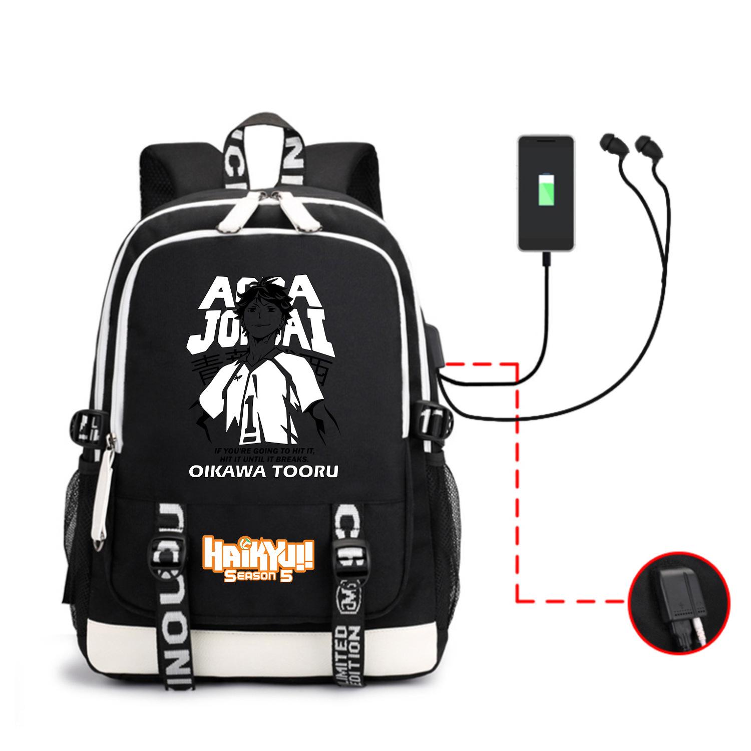 Printed Anime Volleyball Less USB Charging Headphones Trendy Computer Bag Outdoor Backpack