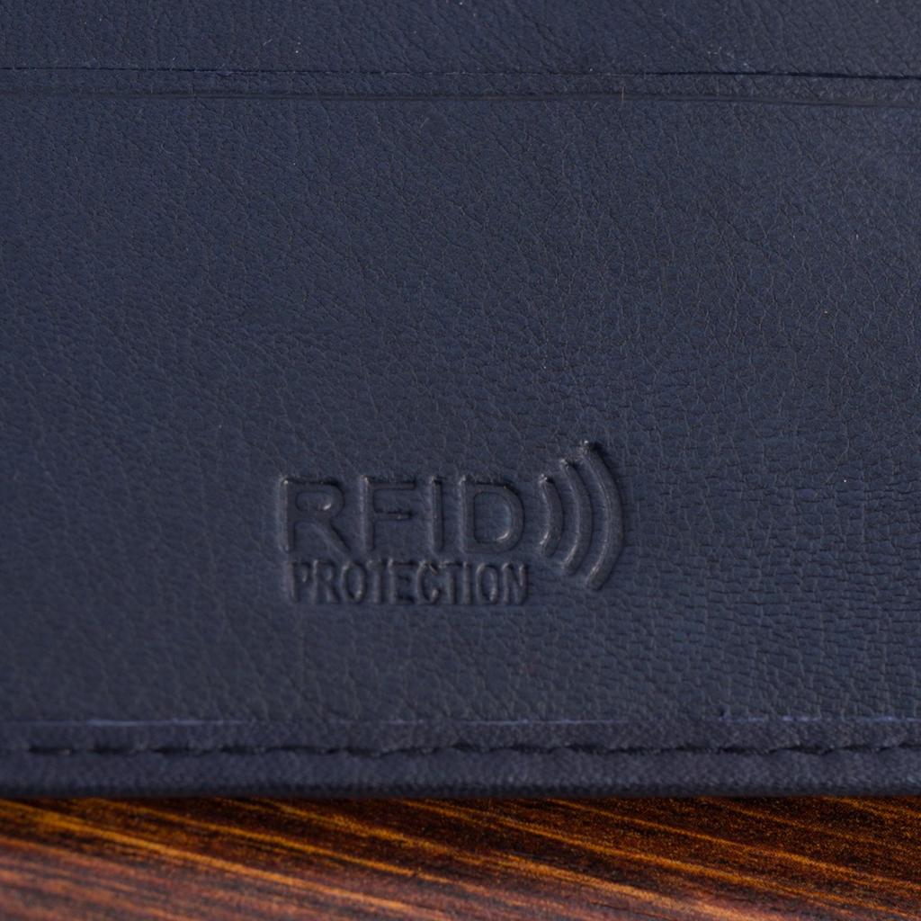 Portfel skórzany męski mały poziomy z flagą granatowy RFiD Beltimore D58