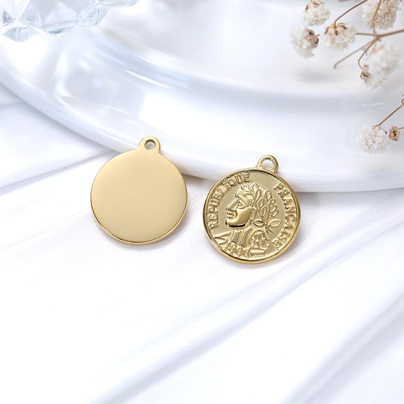 Luxury European & American Retro Roman Coin Charm Pendant for DIY Bracelets & Necklaces - Stainless Steel Jewelry Accessory