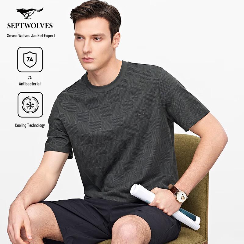 Qipilong Men s 7A Antibacterial Cool Touch Plaid Short Sleeve T-Shirt 180/96A