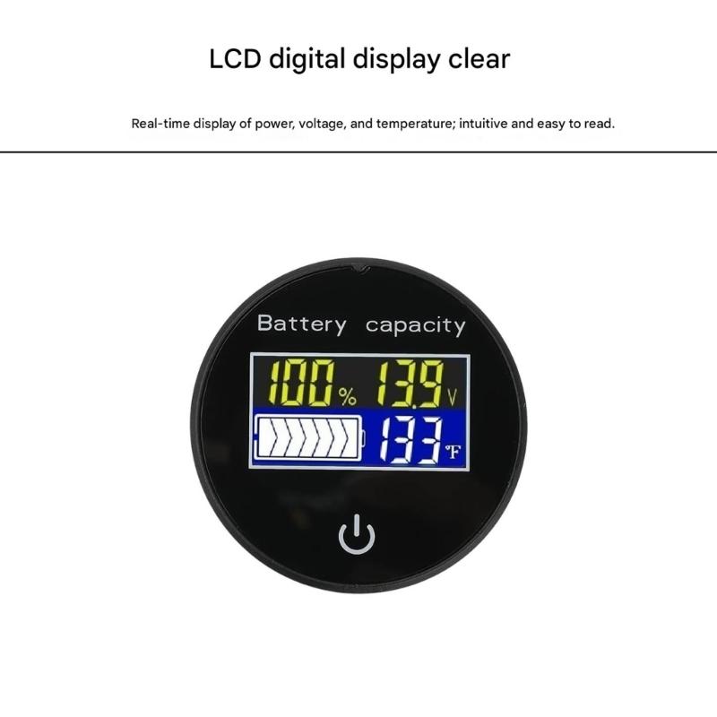 10-100V Circular LCD Digital Multifunction Touch Switcher Battery Voltage Charge Level Display with Temperature Display