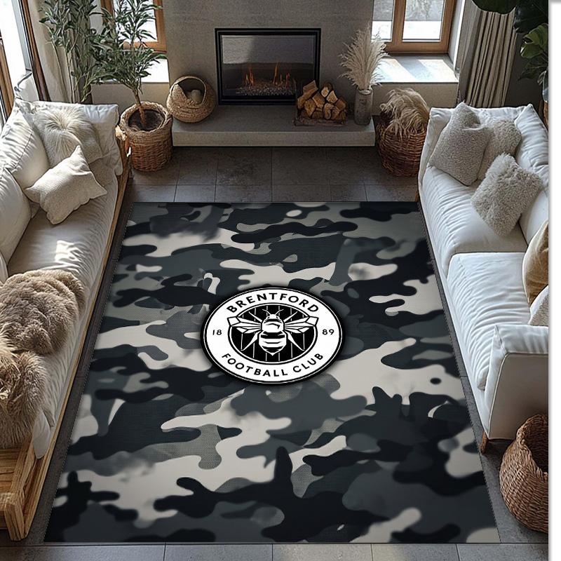 Brentford Football Print Crystal Velvet Rug, Comfortable Water Absorbent Non Slip Indoor Floor Carpet