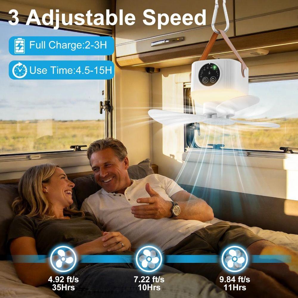 LED Light Ceiling Fans with Lights 3600/7200mAh Rechargeable Ceiling Fan  Tent Canopy