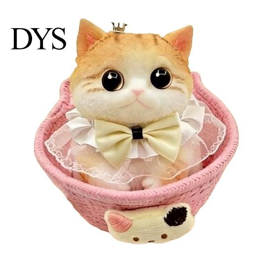 Cat Stress Relief Toy with Basket & Accessories, Slow Rebound Simulated Kitten Fake Squeeze Toy, Soft Stretchy Animal Fidget for Desk Decoration Toys