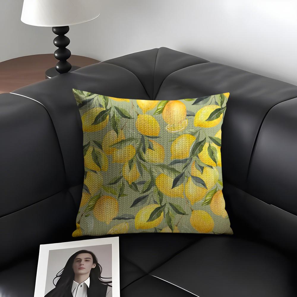 Lemon Fashion Cushion Cover Natural Linen Organic Fabric DoubleSided Printing Sofa Home Decor Gift Pillow Case