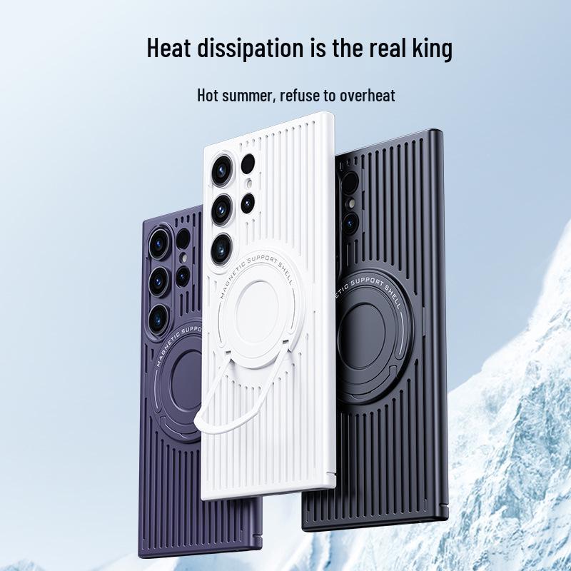 Samsung S25 Ultra Mesh Phone Case with Magnetic Rod Stand, Heat Dissipation, Drop-Proof, Frosted Finish