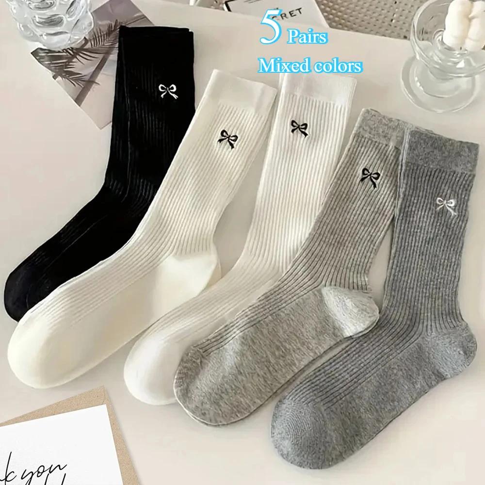 

5/10 Pairs Ins Big Bow All Cute Socks Women Summer Thin Breathable Mesh Breathable Pile Socks Mid Tube Sock for women One Size