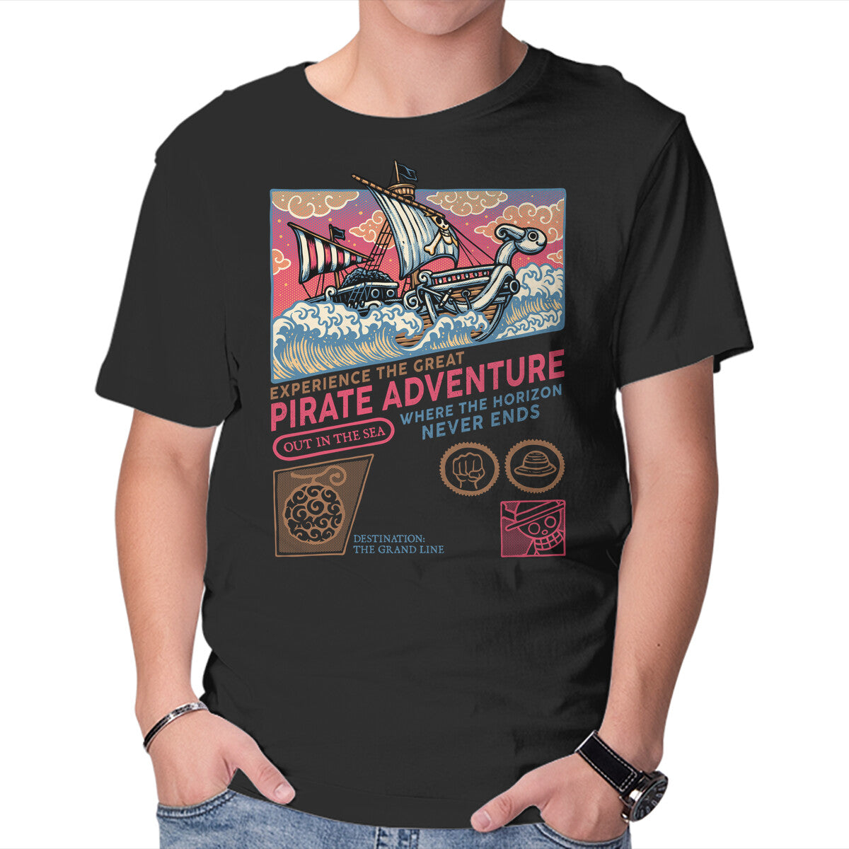 Unisex Crew Neck T-Shirt The Great Pirate Adventure Graphic Short Sleeve Casual Tee XL