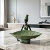 African Woman Holding Leaf Bowl Resin Statue Tribal Kneeling Figurine Jewelry Tray Desktop Decorative Snack Holder for Home Shelf Decor