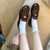 Sheepskin Version Retro Polished Leather Loafers Women's Thick Heel Small Gold Coins British One-pedal Lazy Flat-bottomed Small Leather Shoes