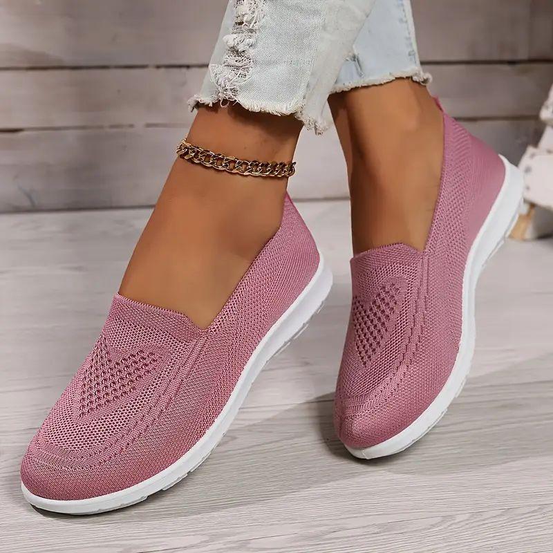 Women's Sports Shoes - Breathable Knitted Fabric, Lightweight Soft Rubber Sole, Daily Comfort, Simple and Elegant Design, Cushioned Comfort