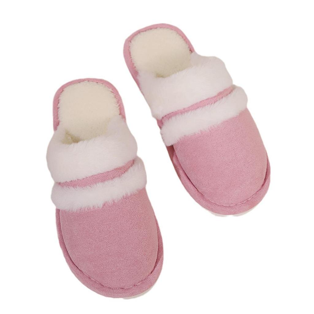 Cross-Border Patchwork Rabbit Fur Cotton Slippers, Men’s & Women’s Furry Velvet Thick Bottom Home Slippers