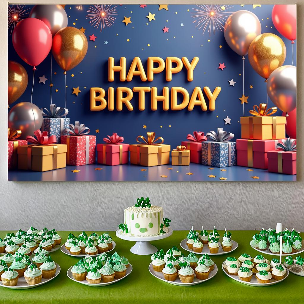 Geburtstagsparty Hintergrund Luftballons Und Geschenke Happy Birthday Banner Feier Veranstaltung Fotografie Hintergrund Requisiten