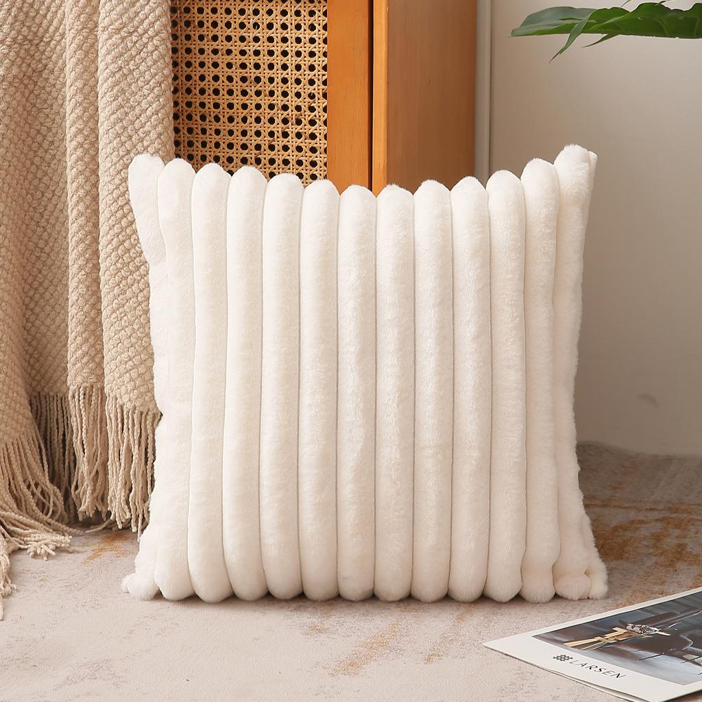 Solid Color Ins Style Imitation Rabbit Fur Pillow Plush Striped Three-dimensional Cushion Indoor Home Versatile Comfortable Sofa Cushion