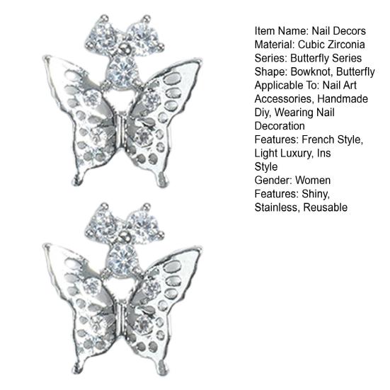 2 Pcs Nail Art Butterfly Zirconia Nail Charms Cubic Decors Nail Jewelry Decorations 3D