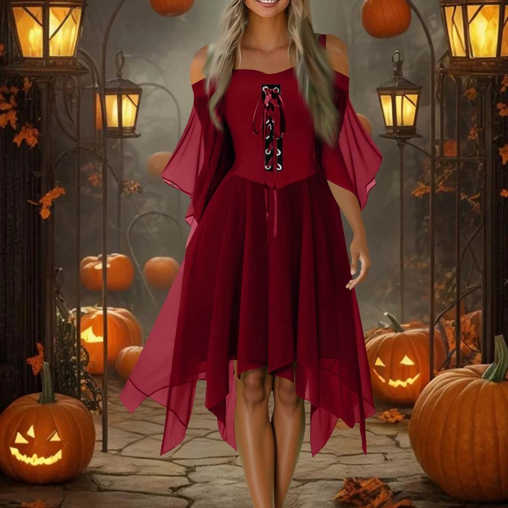 Robe décontractée à épaules dénudées pour femmes, grande taille, couleur unie, mousseline de soie, manches papillon, robe gothique