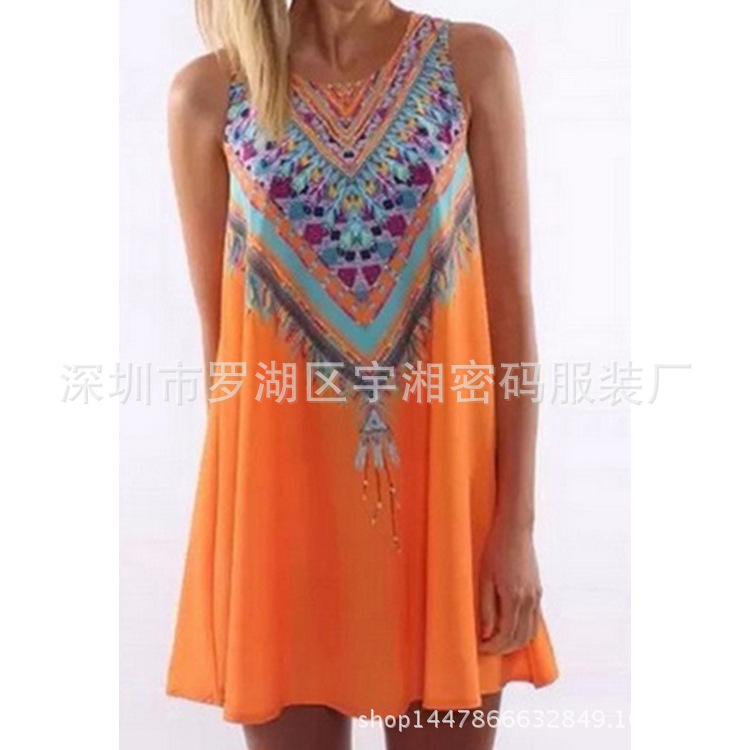 European and American Hot-selling New Digital Printing Round Neck Big Pendulum Loose Off-the-shoulder Medium and Long Vest Sleeveless Dress
