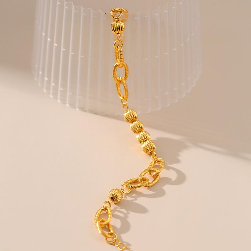 18K Gold-Plated Color-Preserving Geometric Round Bracelet for Women Fashion Metallic O-Shaped Chain Thick Chain Bracelet Jewelry
