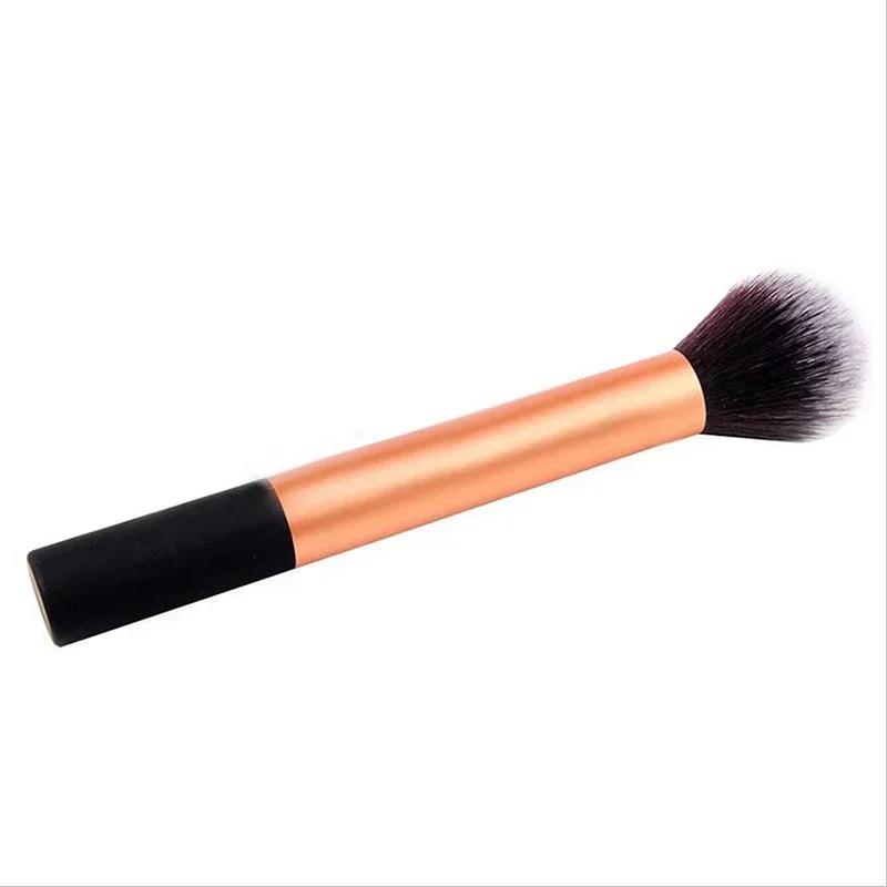 

Golden Aluminum Tube Small Blush Brush, Single Powder Brush For Beauty Tools Flame - Shaped Head Long Aluminum Tube Makeup Brush