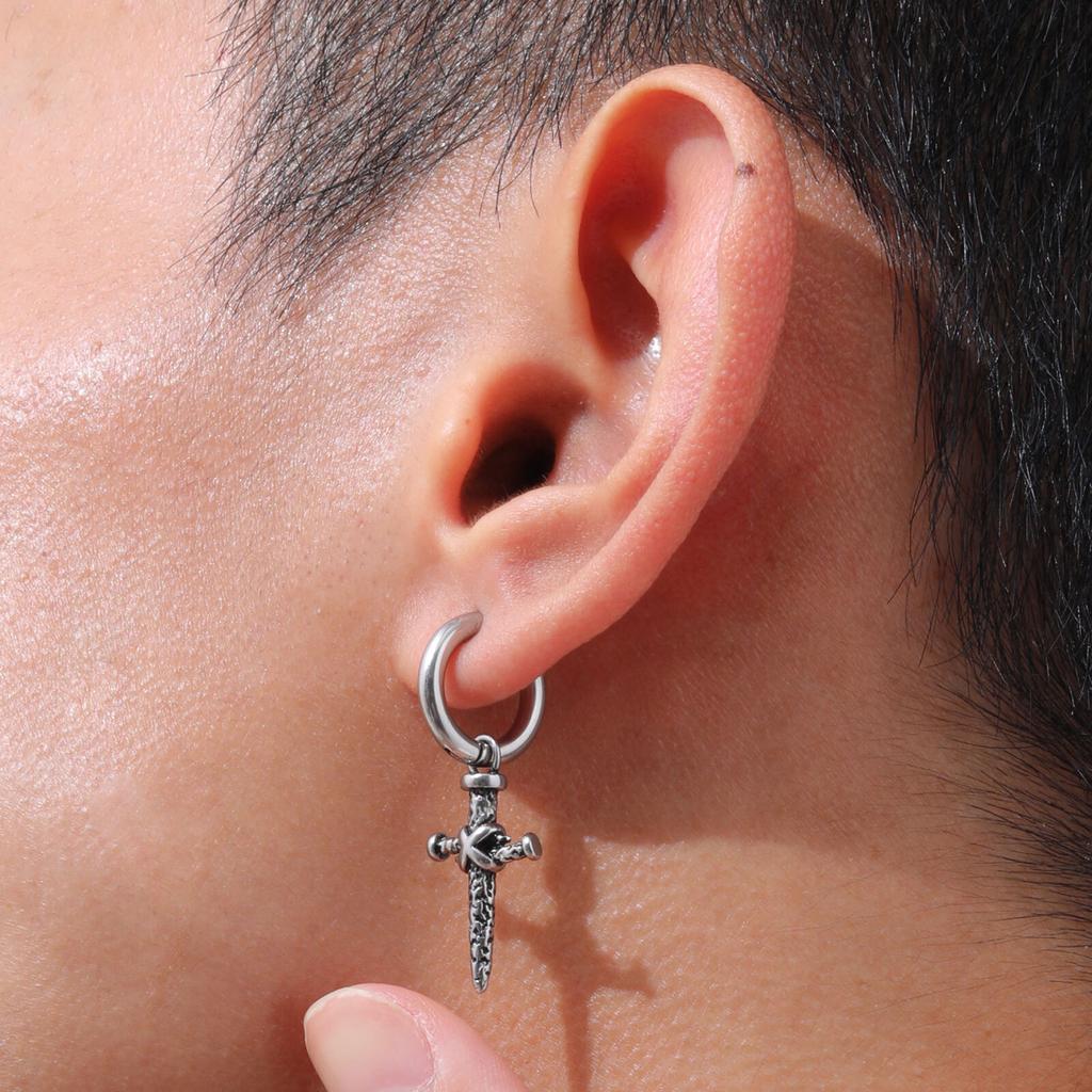 Nails Cross Hoop Earring for Men Boys,Waterproof Stainless Steel Huggies Earring,Gothic Rock Punk Jewelry Gifts