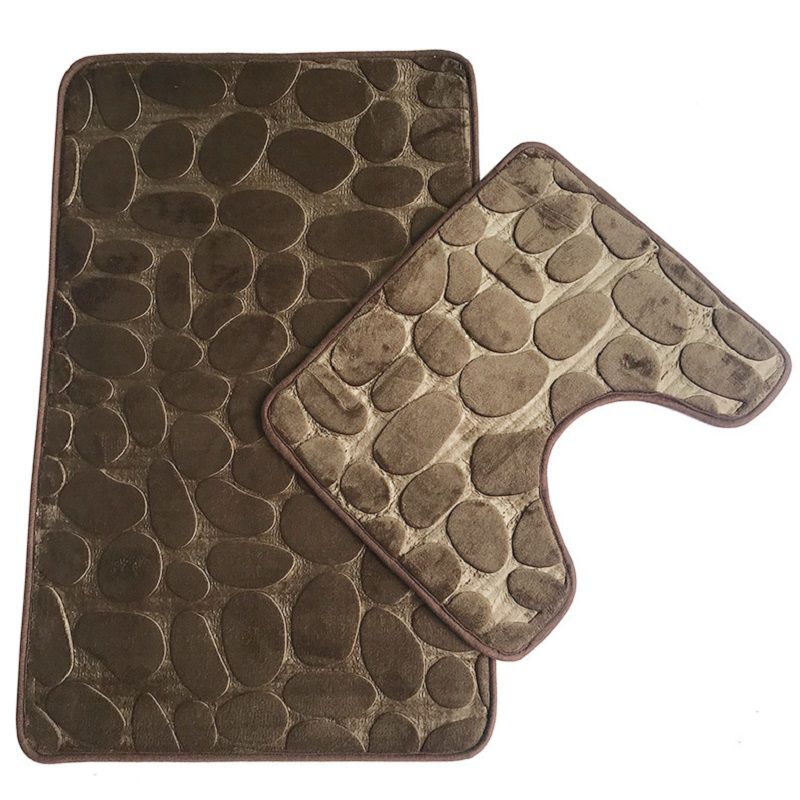 Luxuriöses Kieselstein Badematten- und Podest-Memory-Foam-Set Weiche Rutschfeste Badeteppiche