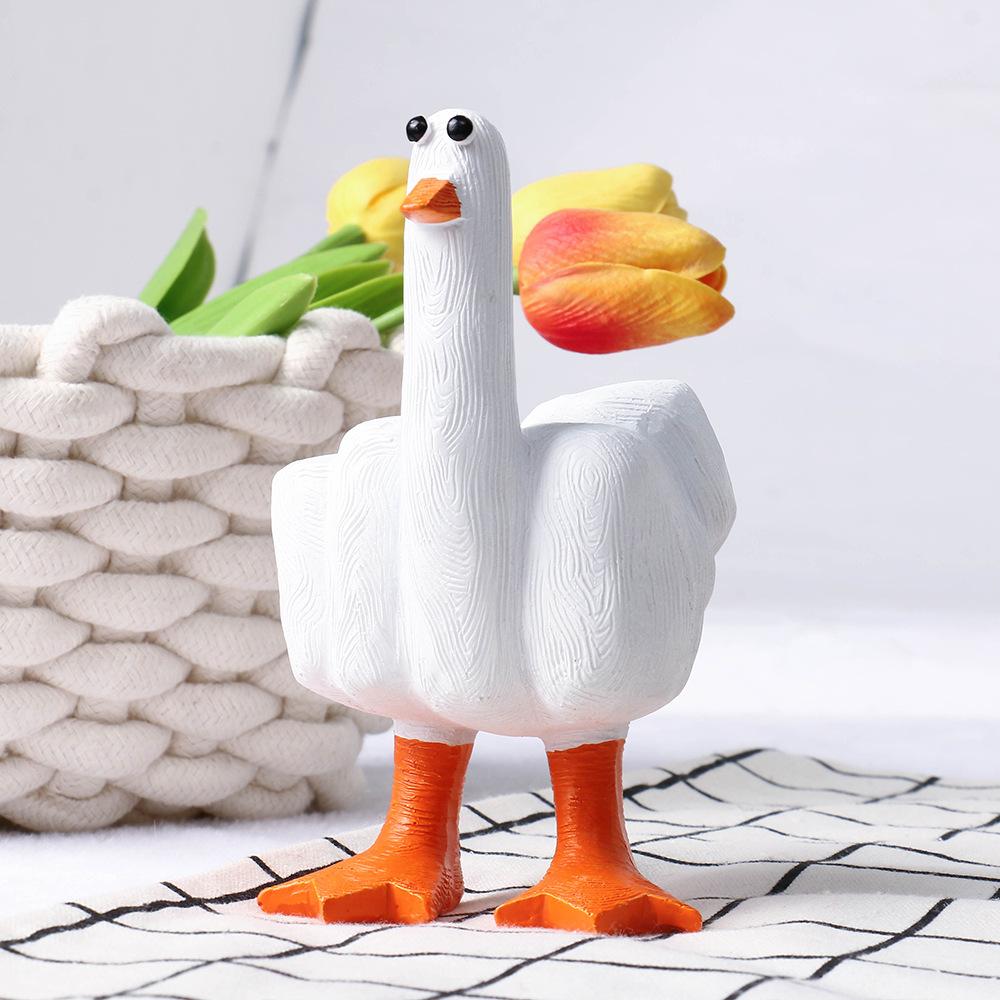 Novelty Resin Middle Finger Duck Decor Zakka Style Desktop Mini Sculpture Funny Office Desk Accessory