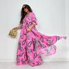 2025 Autumn New Women's Lapel Print Medium and Long Top Wide-leg Pants Two-piece Set
