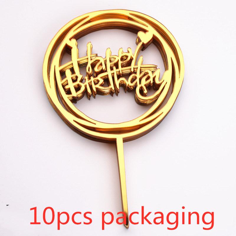 10 Pcs Rose Gold Happy Birthday Cake Topper Silver Black Simple Design Acrylic Cake Toppers Baby Shower Party Dessert Decoration