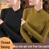 Double-sided Threaded Semi-high Neck Slim-fit Warm Base Layer Top for Women - Autumn/Winter Long-sleeve T-shirt