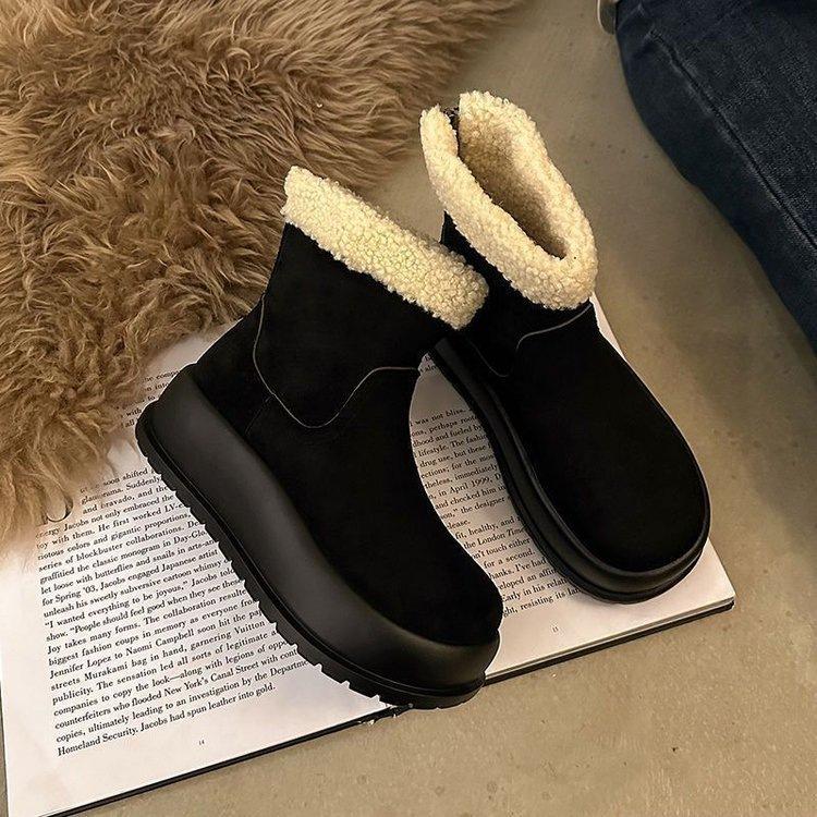 Snow boots winter new retro thickened warm velvet thick-soled non-slip cotton boots 35 чёрный