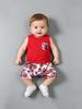 Conjunto de chaleco rojo estampado de un solo bolsillo y pantalones cortos estampados de moda para bebé niño