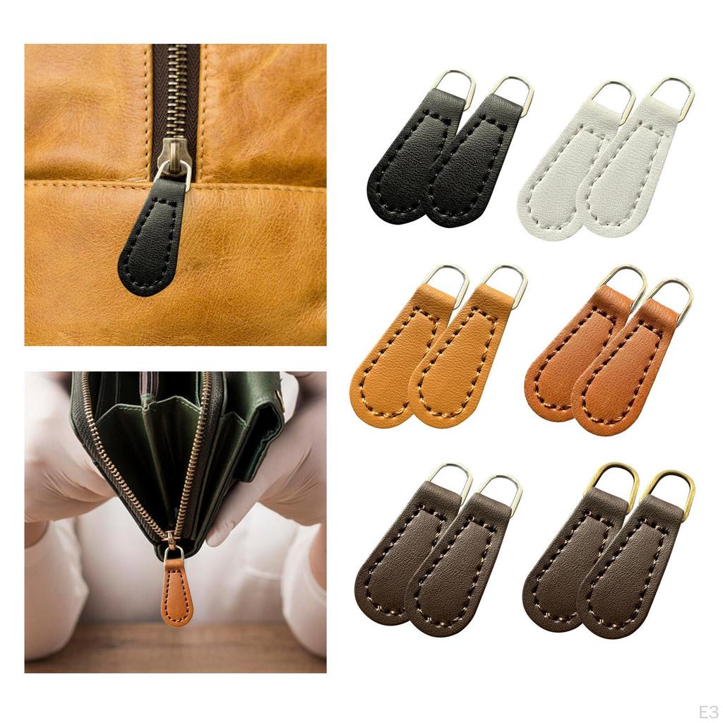 2 Pieces Zipper Pullers, PU Parts for Wallets, Jackets, Backpacks