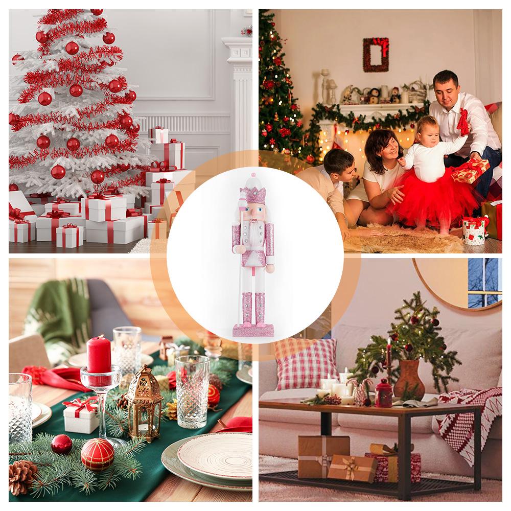 30CM Holz Nussknacker Soldat Figur Puppe Rosa Glitter Soldat Puppe Spielzeug Handwerk Ornament Weihnachten Home Büro Dekoration