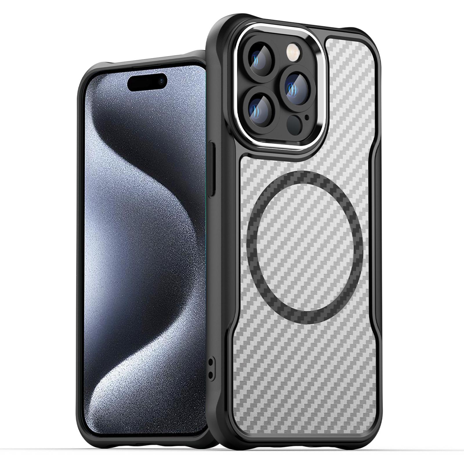 

Для iPhone 15 Pro Max Магнитный чехол Гладкий карбоновый TPU+PC Полупрозрачная накладка для телефона Black