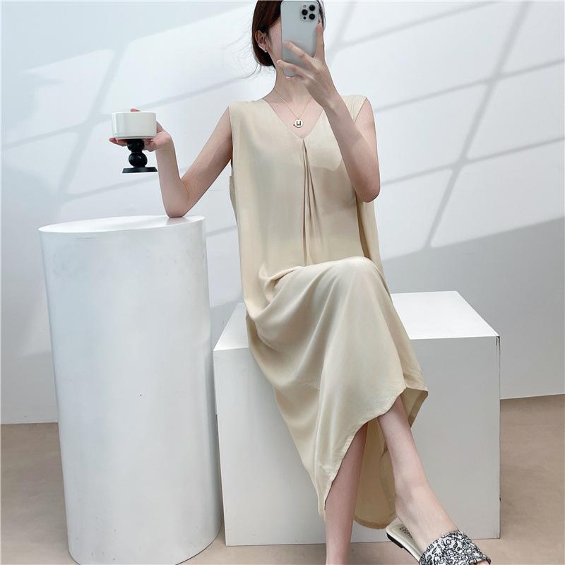 Cotton and silk sleeveless nightdress women's summer thin floral new super good-looking dress medium and long small fresh loungewear