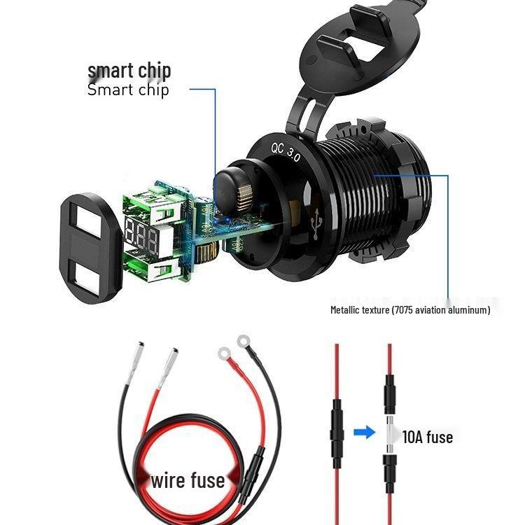 Car and Motorcycle USB Interface Waterproof Charger with 40W PD Fast Charge