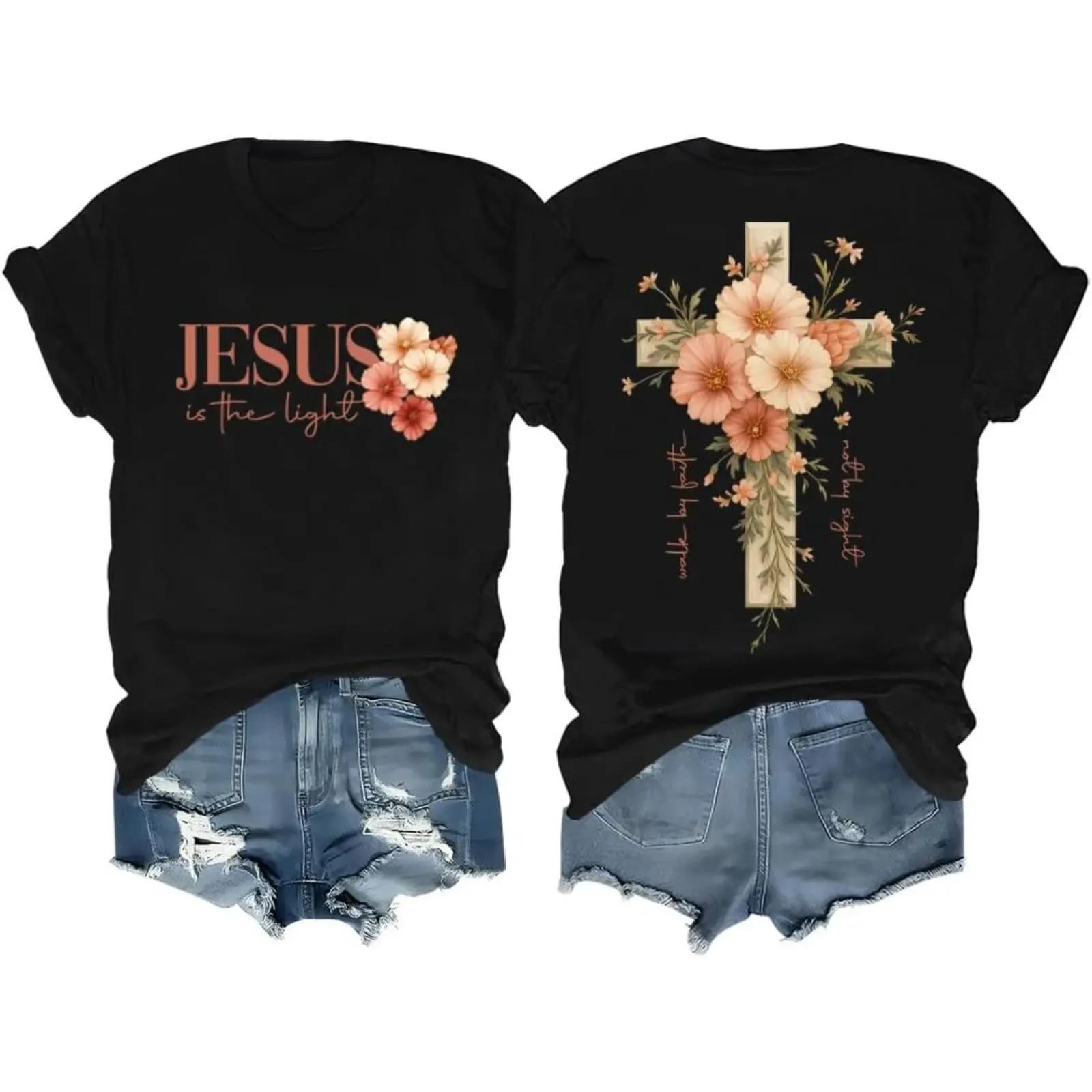 Faith Cross Christian Shirts for Women with Beautiful Floral Cross Print,western S