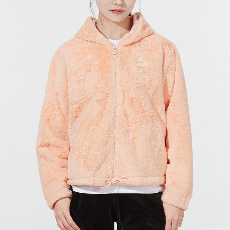 Puma Faux Fur Solid Warm Hooded Jacket Women Outerwear Coral 533127-27