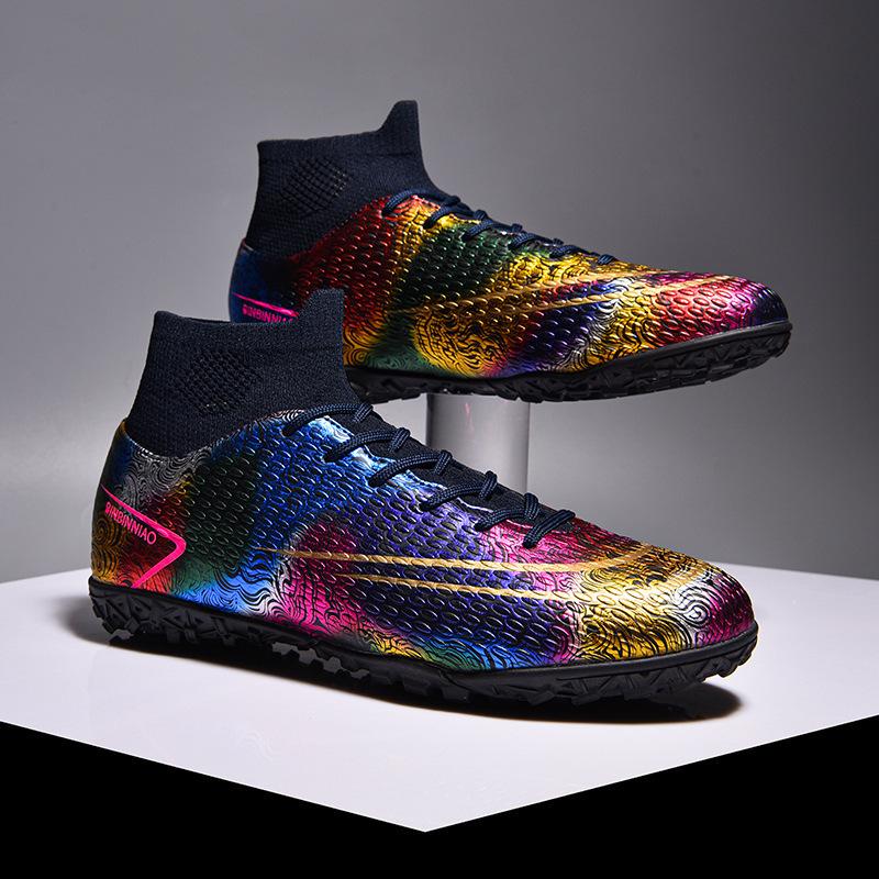 Football shoes Mandarin duck AG long nails high-top student artificial grass competition training shoes