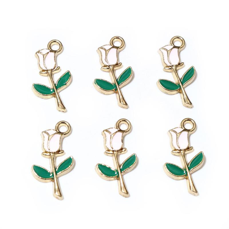 20pcs 18x9mm Enamel Rose Flower Charms Pendant Small DIY Jewelry Making Accessories Findings for Necklace Bracelet Earrings